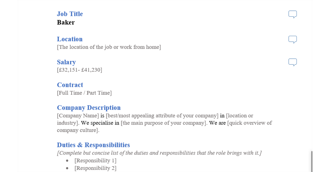 baker job ad template
