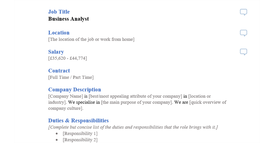 business analyst job ad template