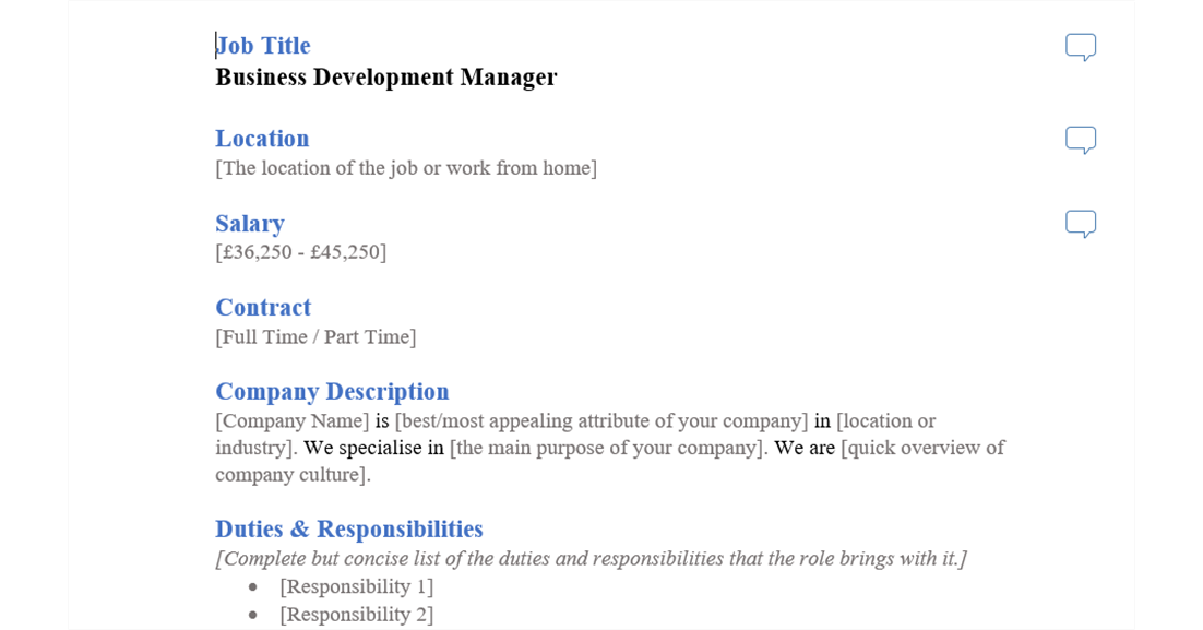 business development manager job ad template