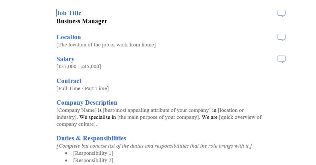 business manager job ad template
