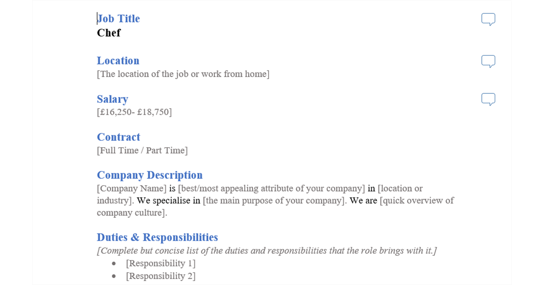 chef job ad template