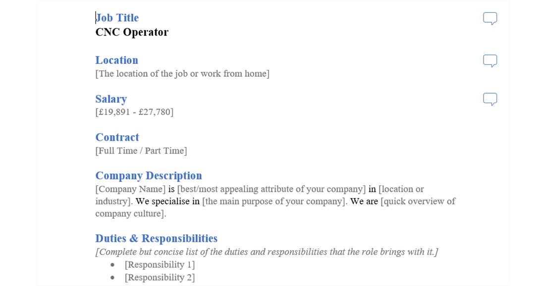 cnc operator job ad template