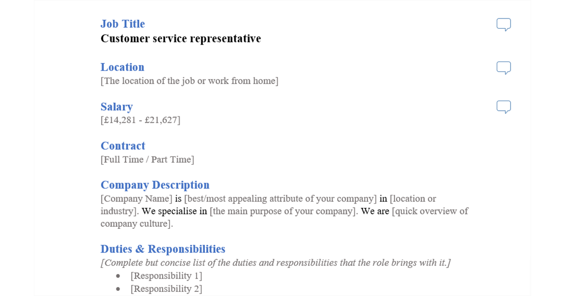 customer service representative job ad template