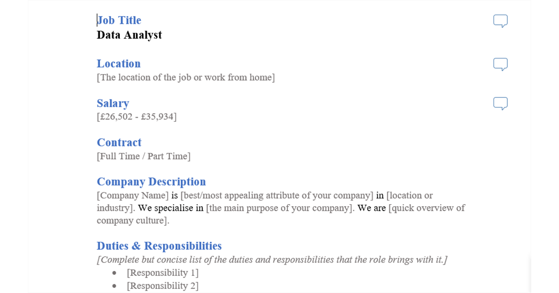 data analyst job ad template
