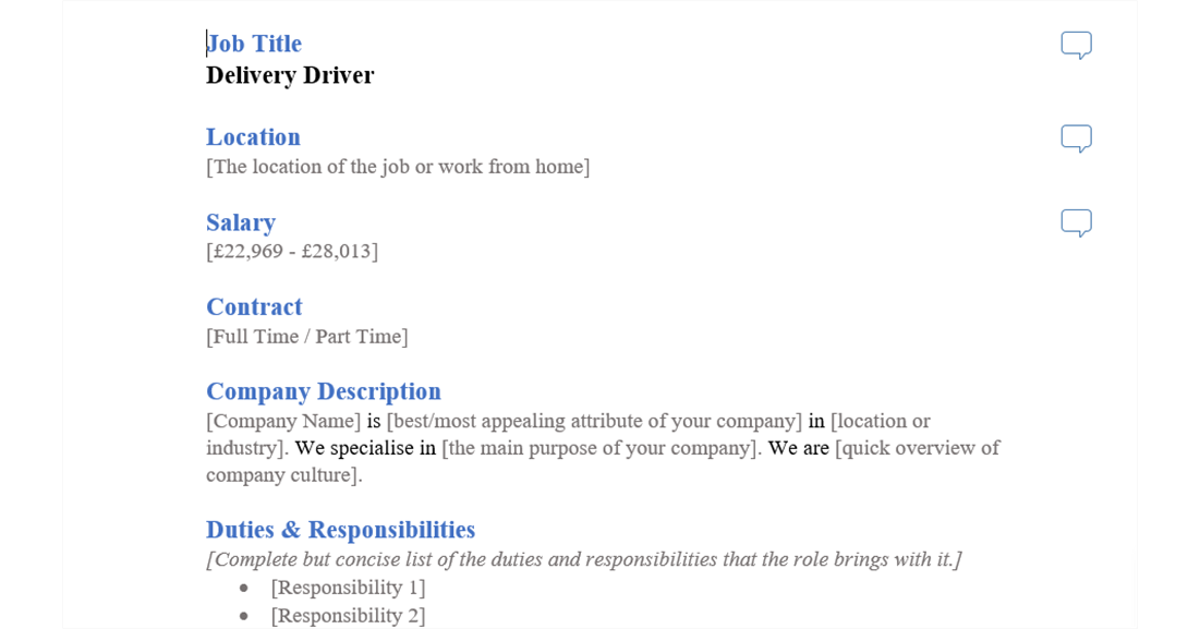 delivery driver job ad template