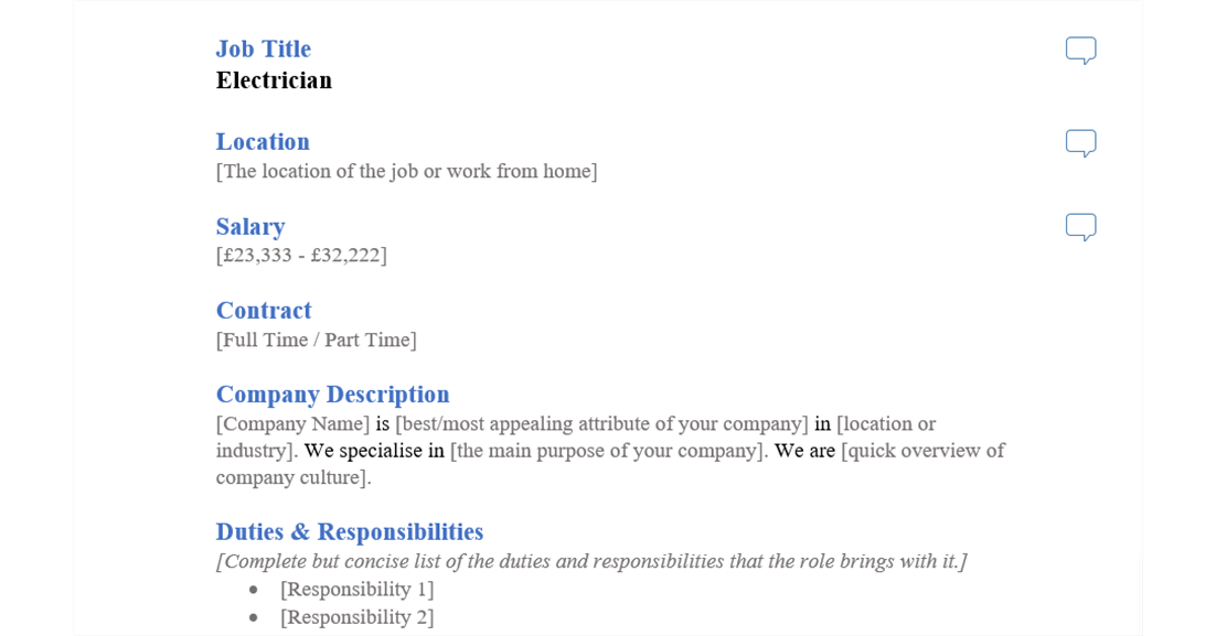 electrician job ad template