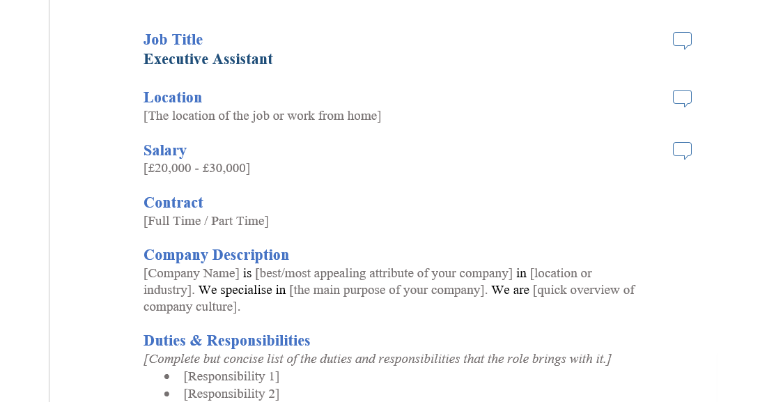 executive assistant job ad template