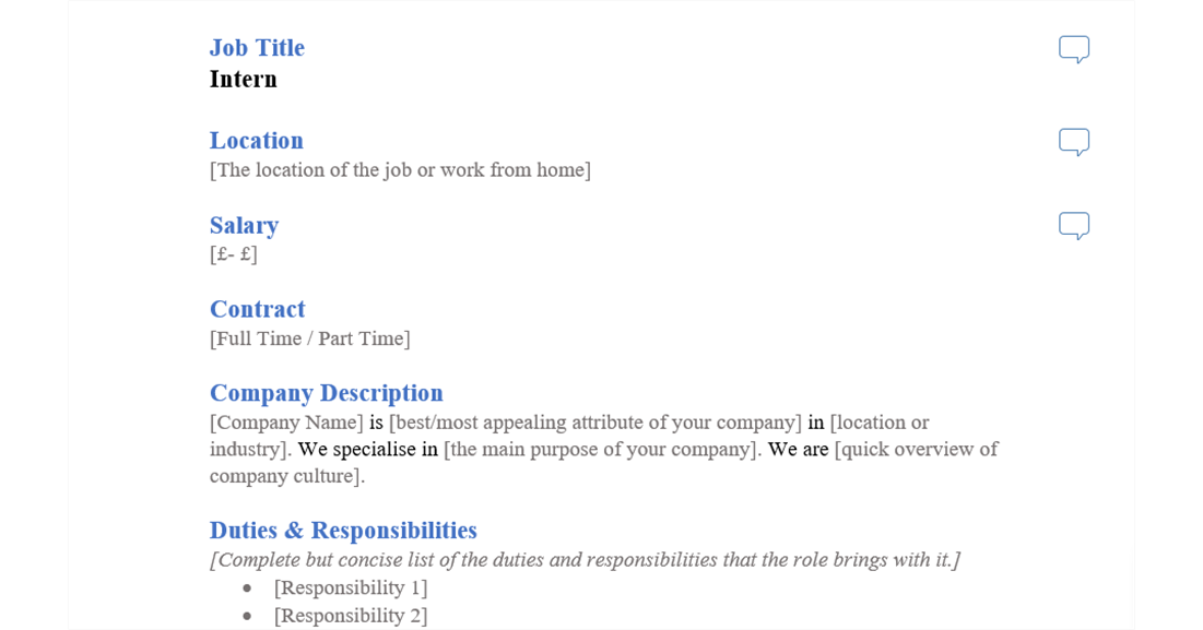 intern job ad template