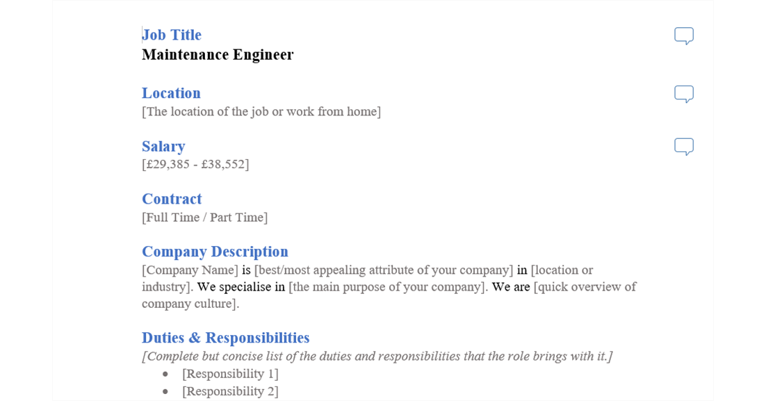 maintenance engineer job ad template