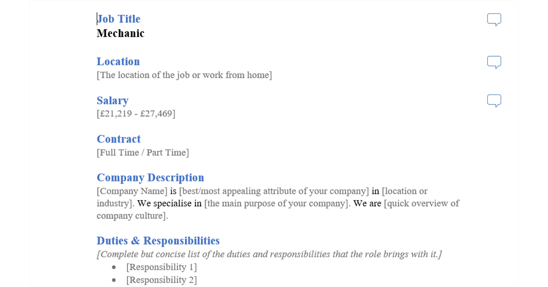 mechanic job ad template