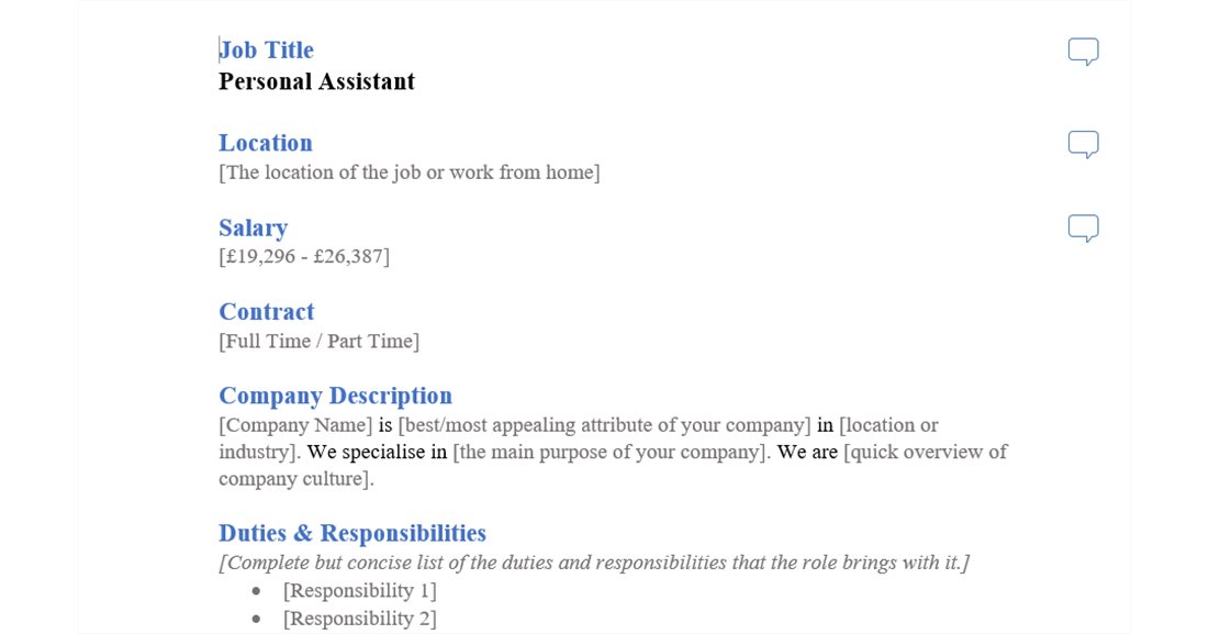 personal assistant job ad template