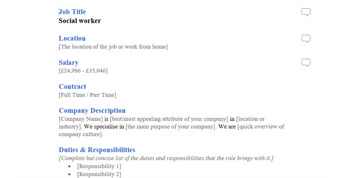 social worker job ad template