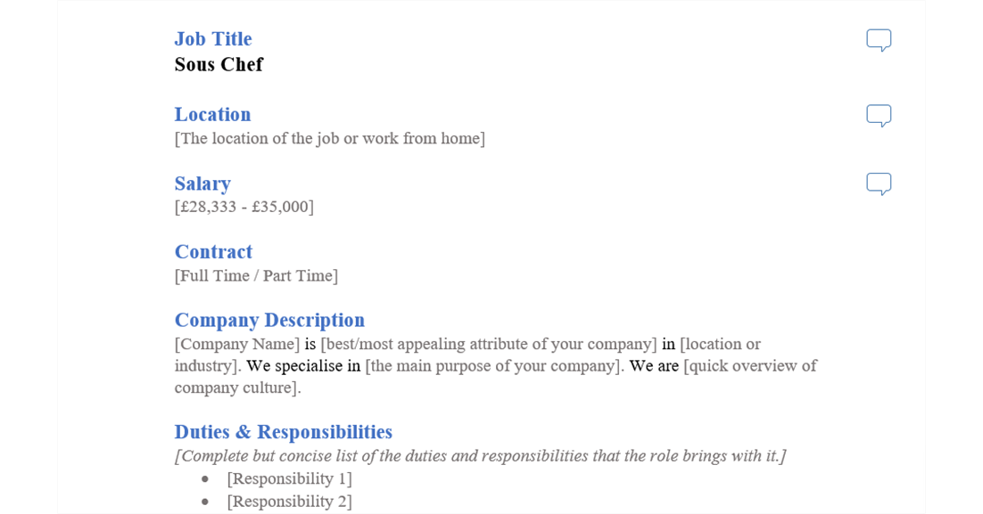 sous chef job ad template