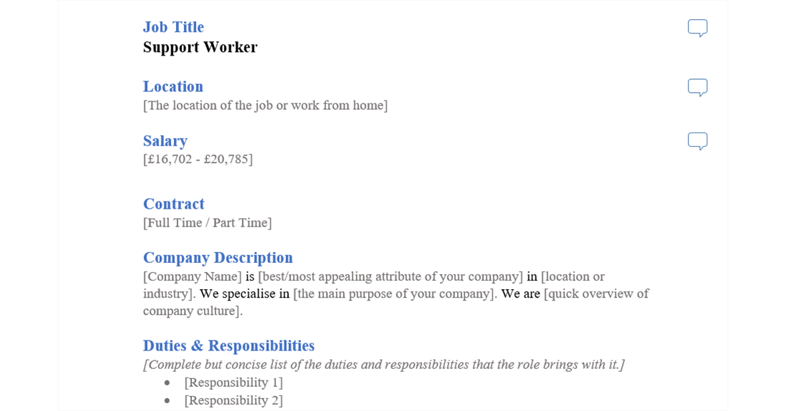 support worker job ad template
